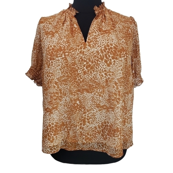 Ava & Viv Plus Size Leopard Print Puff Blouse - Picture 1 of 8